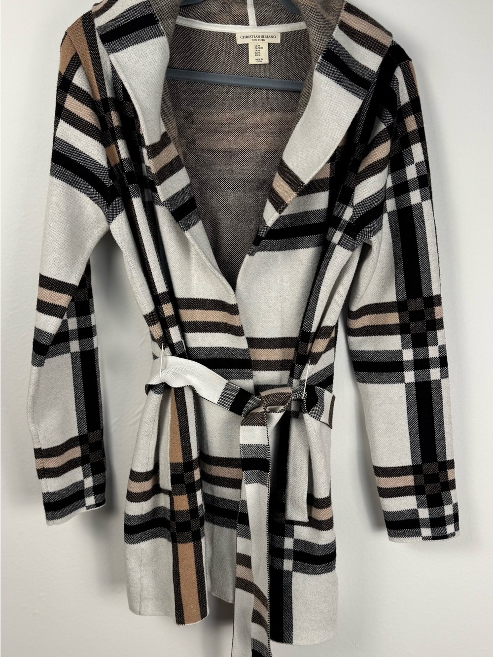 Christian Siriano Plaid Hooded Wrap Cardigan Sweater M - Picture 2 of 15